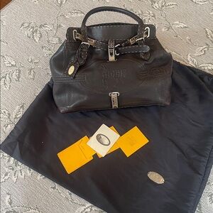 Vintage Fendi brown Textured Leather Top-Handle Satchel with Logo Trim